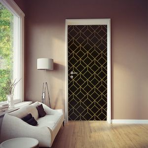 Plage Sticker Autocollant 3D Noir et Or, Décoration Murale Porte, Cubes 204 cm X 83 cm