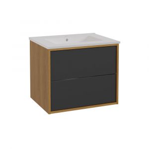Meuble simple vasque encastrée 60 cm Denzel Noir et Bois