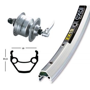 Exal Roues Zx19 Qr Dynamo Shimano Dh3n72 Front - Silver - Taille 9 x 100 mm