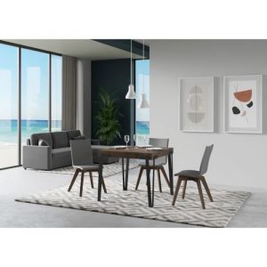 Table extensible Rio - Noyer - Métal - 90x90 Allongée 246 cm