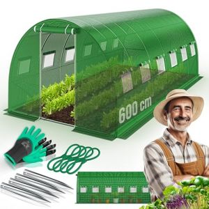 Kesser - Serre en film stable avec fen&ecirc;tres, moustiquaire et porte Tunnel de jardin avec cadre en acier galvanis&eacute; Tunnel en film 170g/m&sup2; avec ancrage