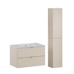 Ensemble meuble simple vasque encastrée 80cm et colonne Azel Cachemire