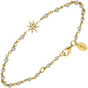 Bracelet Argent Doré Étoile Zirconium Blanc Et Pierres Labradorite
