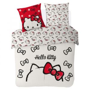 Sanrio Housse de couette N&oelig;uds 220x240 cm + 2 taies doreiller 63x63 cm - 100% Coton - Ecru