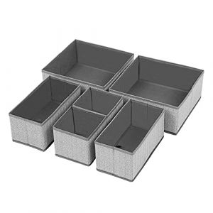 Image de Songmics Organisateurs de tiroirs, Lot de 6, Bo&icirc;tes de Rangement pour sous-v&ecirc;tements, en Tissu Non-tiss&eacute; Imitation Lin, pour Chaussettes, Soutiens-Gorge, Culottes, Cravates, &eacute;charpes, Gris RDZ006G01