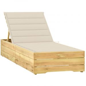 Image de VidaXL Chaise longue avec coussin crème, Bois de pin imprégné