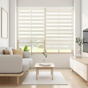 Blindecor Lira Store enrouleur jour nuit tissu double, couleur Lin, store zèbre 140 x 180 cm (largeur x hauteur) | Taille du tissu 137 x 175 cm. Stores tissu double élégants