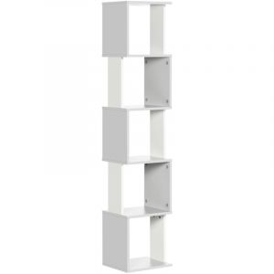 Homcom Bibliothèque étagère design zig zag 5 niveaux dim. 33 x 28 x 161 cm blanc gris clair