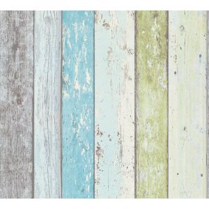 Papier peint aspect bois 855077 GU papier peint intissé lisse au used look mat bleu vert blanc 5,33 m2 Profhome