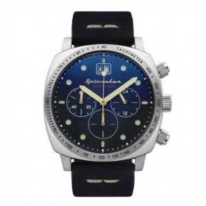 Spinnaker Montre SP-5068-03 - HULL chronographe avec date Boitier rond en acier inoxydable Cadran bleu Bracelet bleu en cuir véritable Homme