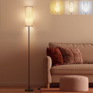Lampadaire salon moderne avec abat-jour lin - 68' Design Minimaliste, E26 9W 3 tons,Interrupteur au Pied,Bureau/Chambre