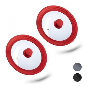 Relaxdays Couvercle pour casseroles, en verre avec rebord dégradé en silicone, d : env. 27,5 cm, cuisine, poêles, rouge