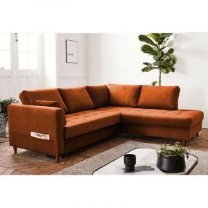 Anna canapé d'angle convertible 5 places style contemporain droit Couleur Rouille