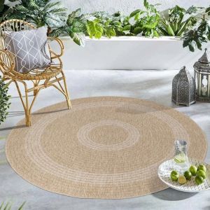Rond Tapis d'extérieur, Optique naturelle, vintage motif, Beige Tapis pour terrasse-balcon-jardin-salon ou cuisine, 80 cm Rond