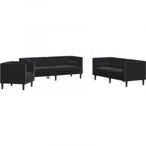 VidaXL Ensemble de canapé Chesterfield et traversins 3pcs noir velours, canapé, siège de canapé, canapé relax, canapé confort, fauteuil tv