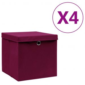 VidaXL Boîtes de rangement avec couvercles 4pcs 28x28x28cm Rouge foncé