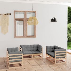 VidaXL Ensemble canapé d'extérieur modulable 6 pièces en bois de pin avec coussins gris