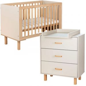 Monmobilierdesign LAURA Ensemble b&eacute;b&eacute; commode et lit &eacute;volutif 120x60 Champagne + plan &agrave; langer commode
