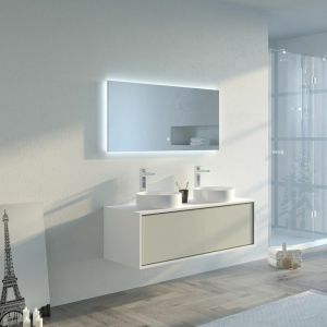 Image de Distribain Meuble de salle de bain Maruca 1200 Beige galet et Blanc - Beige galet & Blanc