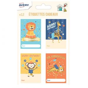 Avery-Zweckform 12 &eacute;tiquettes cadeaux anniversaire - th&egrave;me cirque