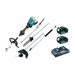 Makita Outil Multifonctions 2x18V DUX60 + Taille haies + Elagueuse &agrave; perche + D&eacute;broussailleuse + Rallonge + 2 batt 5Ah