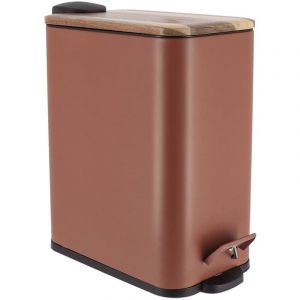 Tendance POUBELLE METAL RECTANGULAIRE 5L FREIN DE CHUTE COUVERCLE ACACIA PEDALE METAL- AMBRE