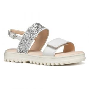 Geox J Sandal Coralie GIR, White/Lt Silver, 33 EU
