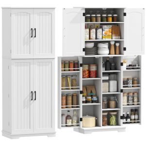 Homcom Buffet haut cuisine - 4 portes, 10 compartiments, 8 porte-épices et étagères réglables - MDF - 60x35x162cm - blanc