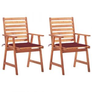 VidaXL Chaises à dîner d'extérieur 2 pcs avec coussins Acacia massif Rouge bordeaux