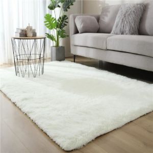 Tapis Salon Shaggy 160 x 230 cm Descente de lit Tapis Poils Longs Blanc Beige Tapis Doux pour Salon Chambre Canapé