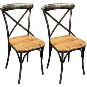M&S Lot de 2 chaises bistrot 41x41x90 cm en bois et structure en fer noir