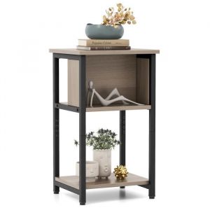 Costway - Table de Chevet, Table d'Appoint Compacte 3 Niveaux, 2 Compartiments, Table de Nuit Étroite pour Petits Espaces, Chambre à Coucher, Salon,