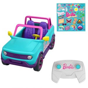 Mattel Voiture Télécommandée, Grand Véhicule Tout-Terrain Véhicule pouvant contenir 2 poupées, Autocollants à appliquer par Les Enfants pour Personnaliser Le véhicule, HTP53