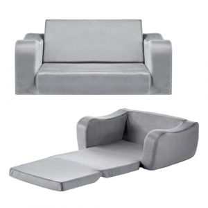 VEVOR Canap&eacute; pour Enfants 2-en-1 Convertible en Chaise Longue, Sofa Tout-Petits Pliable et Moelleux, avec Accoudoirs, en &Eacute;ponge 28D et Poils Courts, pour Salle de Jeux Chambre d&rsquo;Enfants, Gris, L