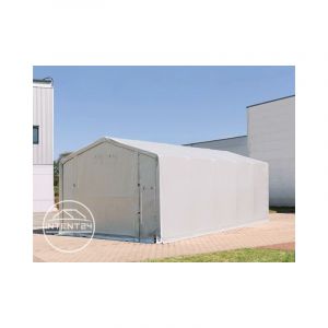 Intent24 Tente de Stockage 5x8m, Tente Industrielle, 3m Hauteur de côté, avec Porte actionnée par Traction, PVC d'env. 550g/m², imperméable,Gris