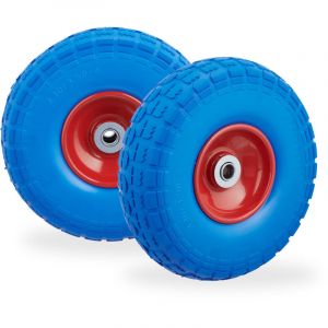 Relaxdays Roue de diable Set de 2, caoutchouc 260x85 mm, increvables, 16 mm, 4.1/3.5-4 essieu, jusqu'&agrave; 150kg, bleu-rouge