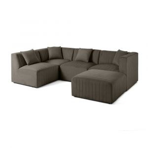 Nova - canap&eacute; modulable d'angle gauche - 5 places - avec pouf d'appoint - en velours - Gris