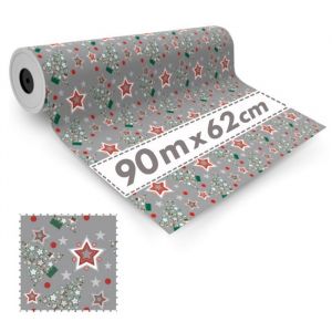 1x Rouleau de Papier Cadeau Christmas Pine Trees Grey 62cmx90m - Papier demballage pour No&euml;l Papier Demballage de No&euml;l Recycl&eacute;