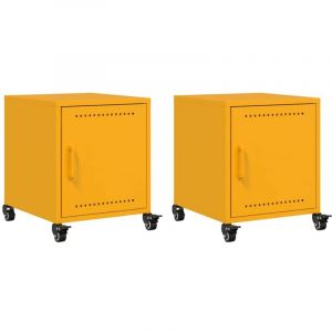 VidaXL Tables de chevet 2 pcs jaune moutarde 36x39x43,5 cm acier, armoire, armoire latérale, support de téléphone, table de chevet