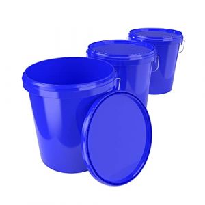 3x Seau avec couvercle Seau &agrave; vide en plastique poign&eacute;e 15,9l alimentaire bleu clair