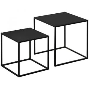 Homcom Lot de 2 tables basses gigognes carrées design contemporain encastrable acier noir 40x40x40cm Noir