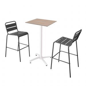 Image de Oviala Ensemble table haute stratifié chêne naturel et 2 chaises gris