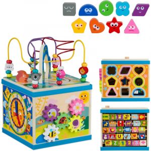 Relaxdays Cube d'activité en Bois, Design A, pour Enfants dès 3 Ans, avec Circuit de motricité, Multicolore