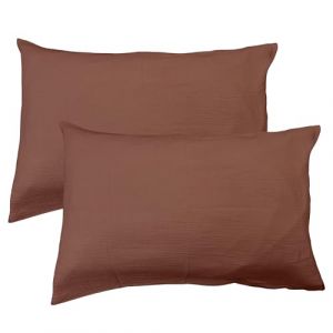 Matt & Rose Set de 2 taies d'oreiller unies en coton Chocolat 50x70cm