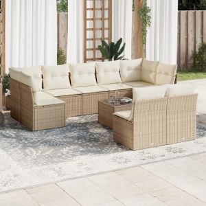 VidaXL Salon De Jardin Avec Coussins 10 Pcs Beige R&eacute;sine Tress&eacute;e