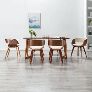 VidaXL Chaises de Salle à Manger Bois Courbé et Similicuir Crème 6 pcs Modèle 3