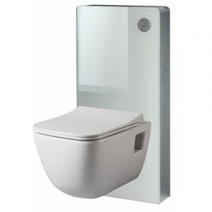 Image de Planetebain Pack wc suspendu mural en verre blanc et cuvette carénée design sans bride aqua