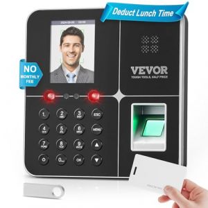 VEVOR Pointeuse Horaire Biométrique, Badgeuse avec Visage, Empreintes Digitales, Cartes RFID et Saisie de Code PIN en Une Seule Machine, 5 Cartes RFID et sans Frais Mensuels, pour Pointer Employées