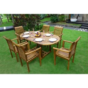 Image de Wood-en-stock Table de jardin ovale en teck huilé avec 6 fauteuils