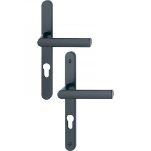 Hoppe Ensemble poign&eacute;es pour portes-fen&ecirc;tres Hamburg plaque &eacute;troite - Carr&eacute; de 7 - Entraxe 70 mm - Epaisseur 78-87 - Noir mat - 12004182